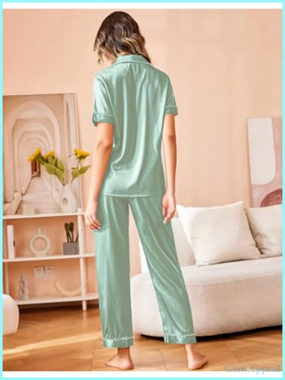 Satin Pajama Set for Women with Button Down Top - 2 Piece Sleepwear Lounge Set,